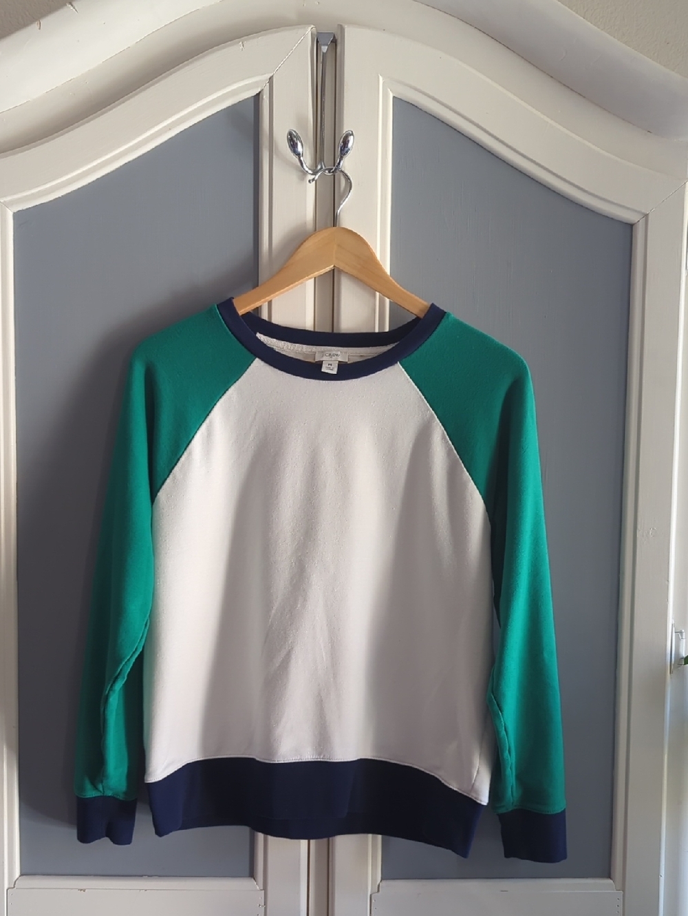 J. Crew Colorblock Raglan Sweatshirt White Teal‎ Navy Women's Medium